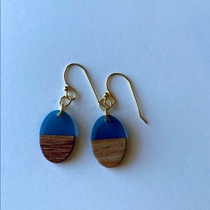Navy Wood Oval Dangle Earrings
